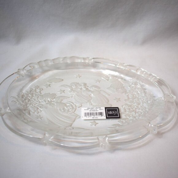 VTG Mikasa Holiday Lights Frosted Crystal Oval Sweet Dish Candy Plate Christmas - Picture 1 of 5
